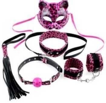 Секс шоп (интим магазин) Набор для Бондажа Fetish Fantasy Series Kinky Kitty Kit черный с розовым с раскраской гепарда
