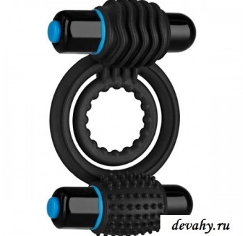 Секс шоп (интим магазин) Манящее кольцо Эрекционное с 2 Съемными Вибропулями, черное для мужчин
